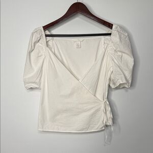 H&M White Puff Sleeve Wrap Blouse XS